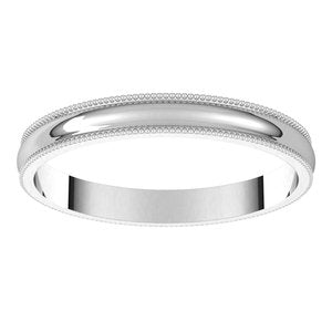 Sterling Silver 2.5 mm Milgrain Half Round Light Band Size 10