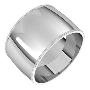 Sterling Silver 12 mm Milgrain Half Round Comfort Fit Band Size 9