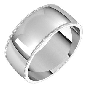 Sterling Silver 8 mm Milgrain Half Round Light Band Size 10