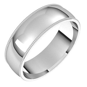 Sterling Silver 6 mm Milgrain Half Round Comfort Fit Band Size 9