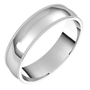 Sterling Silver 5 mm Milgrain Half Round Comfort Fit Band Size 6