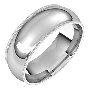 Palladium 7 mm Milgrain Demi-rond Comfort Fit Band Taille 13