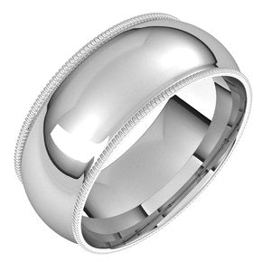Sterling Silver 8 mm Milgrain Half Round Comfort Fit Band Size 10