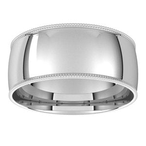 Sterling Silver 8 mm Milgrain Half Round Comfort Fit Light Band Size 10