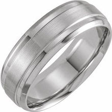 Load image into Gallery viewer, Platinum 7 mm Beveled Edge Band with Satin Finish Size 12.5
