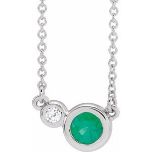 Sterling Silver Chatham¬Æ Created Emerald & .02 CTW Diamond 18