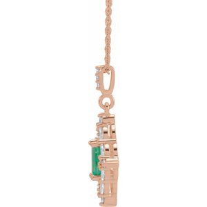 Collier émeraude 14K rose et diamant 3/8 CTW 16-18 "