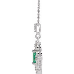 Sterling Silver Emerald & 3/8 CTW Diamond 16-18" Necklace