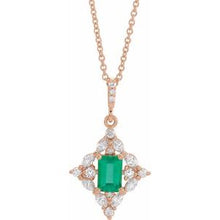 Charger l&#39;image dans la galerie, Collier émeraude 14K rose et diamant 3/8 CTW 16-18 &quot;
