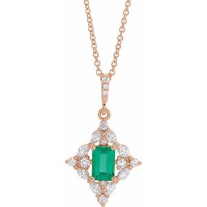 Collier émeraude 14K rose et diamant 3/8 CTW 16-18 