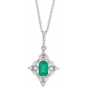 Sterling Silver Emerald & 3/8 CTW Diamond 16-18