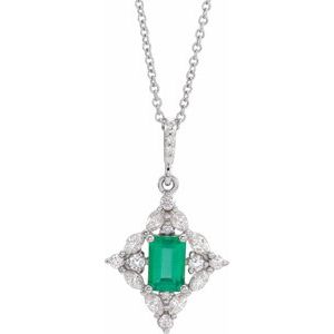 14K White Emerald & 3/8 CTW Diamond 16-18