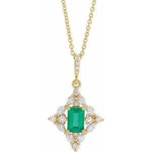 14K Yellow Emerald & 3/8 CTW Diamond 16-18" Necklace