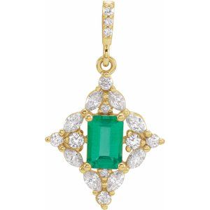 14K Yellow Emerald & 3/8 CTW Diamond Pendant