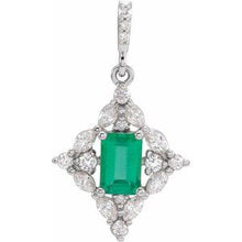 Load image into Gallery viewer, Platinum Emerald &amp; 3/8 CTW Diamond Pendant
