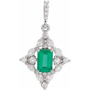 14K White Emerald & 3/8 CTW Diamond Pendant