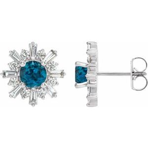 14K White London Blue Topaz & 3/4 CTW Diamond Earrings