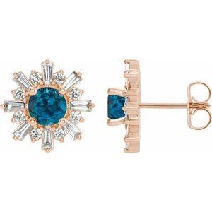 14K Rose London Blue Topaz & 3/4 CTW Diamond Earrings