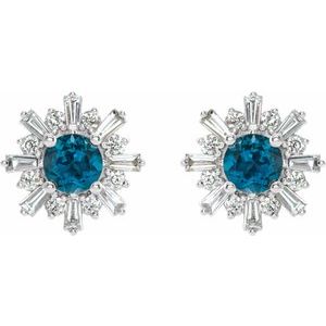Platinum London Blue Topaz & 3/4 CTW Diamond Earrings