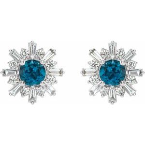 14K White London Blue Topaz & 3/4 CTW Diamond Earrings