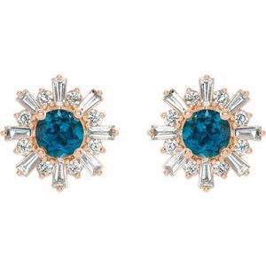 14K Rose London Blue Topaz & 3/4 CTW Diamond Earrings
