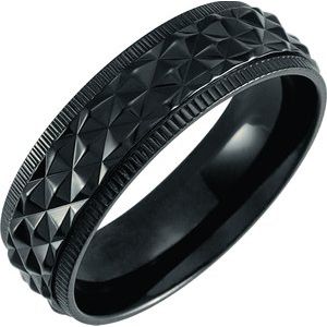 Titanium 7 mm Patterned Coin Edge Band Size 9.5