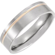 Load image into Gallery viewer, Titanium &amp; 18K Rose Gold PVD 6 mm Grooved Band Size 7
