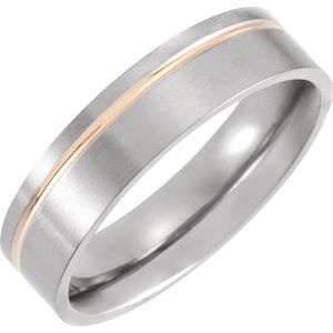 Titanium & 18K Rose Gold PVD 6 mm Grooved Band Size 7