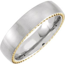 Charger l&#39;image dans la galerie, Titanium 6 mm Domed Band with Yellow Gold PVD Steel Rope Inlay Size 7
