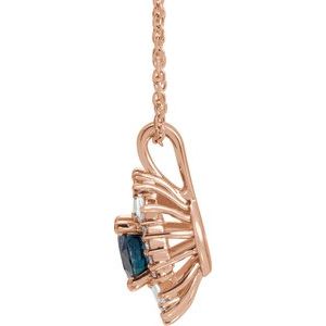 14K Rose Blue Sapphire & 1/3 CTW Diamond 16-18" Necklace
