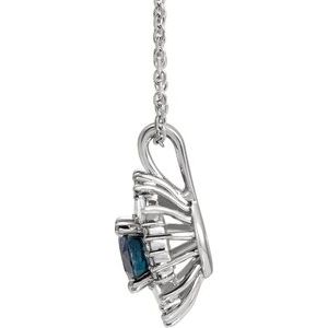 14K White Blue Sapphire & 1/3 CTW Diamond 16-18" Necklace