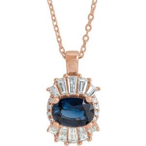 14K Rose Blue Sapphire & 1/3 CTW Diamond 16-18