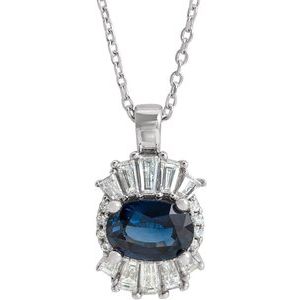 14K White Blue Sapphire & 1/3 CTW Diamond 16-18" Necklace