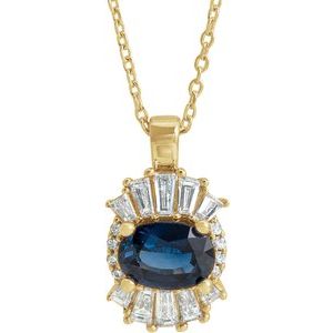 14K Yellow Blue Sapphire & 1/3 CTW Diamond 16-18