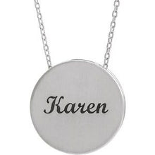 Load image into Gallery viewer, Sterling Silver 17 mm Engravable Scroll Disc 16-18&quot; Necklace

