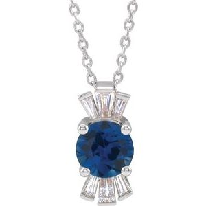 14K White Blue Sapphire & 1/6 CTW Diamond Necklace