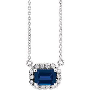 Sterling Silver Blue Sapphire & 1/5 CTW Diamond 18"  Necklace