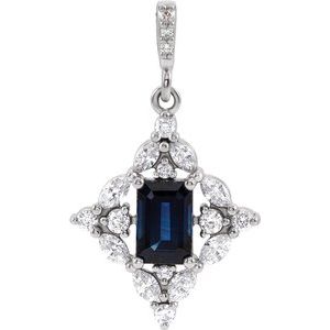 Platinum Blue Sapphire & 3/8 CTW Diamond Pendant