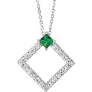 Platinum Emerald & 3/8 CTW Diamond 16-18" Necklace