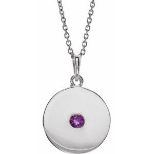 Sterling Silver Amethyst Disc 16-18" Necklace