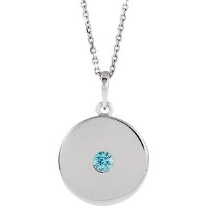 Sterling Silver Blue Zircon Disc 16-18" Necklace