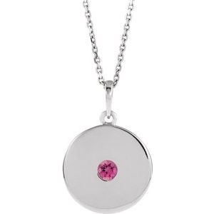 Sterling Silver Pink Tourmaline Disc 16-18" Necklace