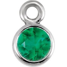 Load image into Gallery viewer, Platinum Chatham¬Æ Created  Emerald Micro Bezel Dangle
