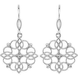 Sterling Silver 35x19 mm Floral-Inspired Earrings