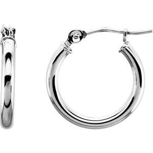 14K White 15 mm Tube Hoop Earrings