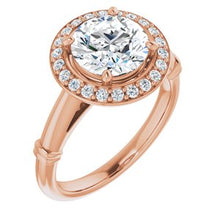 Load image into Gallery viewer, 14K Rose 8 mm Round Forever One‚Ñ¢ Moissanite &amp; 1/5 CTW Diamond Engagement Ring
