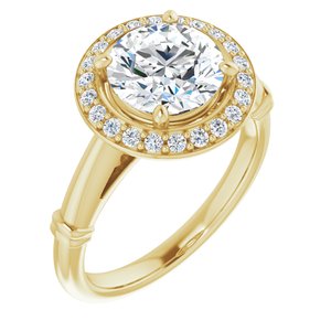 14K Yellow 8 mm Round Forever One‚Ñ¢ Moissanite & 1/5 CTW Diamond Engagement Ring