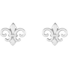 Charger l&#39;image dans la galerie, 14K White 8.25x7.4 mm Fleur-de-Lis Earrings
