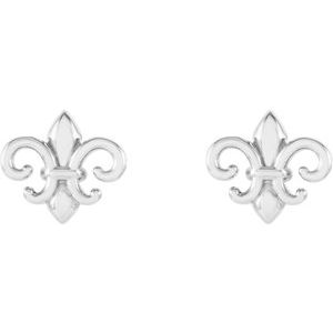 14K White 8.25x7.4 mm Fleur-de-Lis Earrings