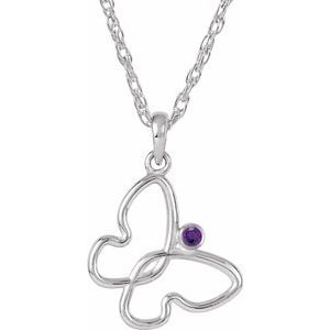Sterling Silver 2 mm Round Amethyst Butterfly 18